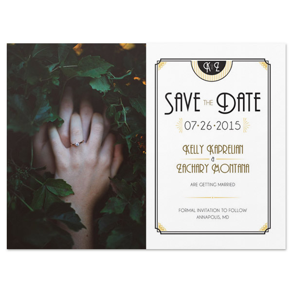art deco photo save the date postcard